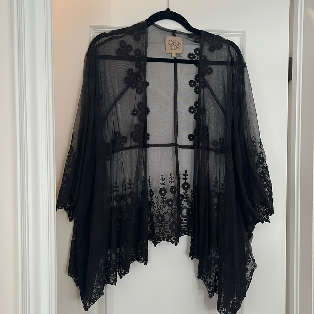 Black lace over shirt